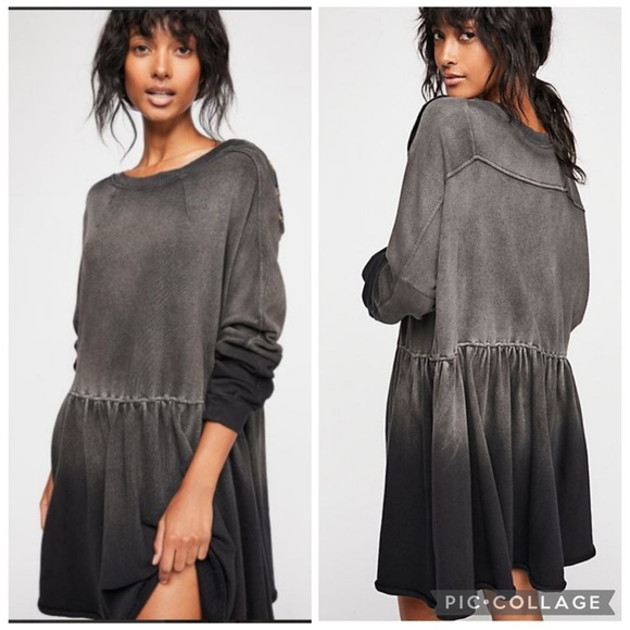 Free People Dresses & Skirts - Free People Marlena Grey Black Ombré Long Sleeve Mini Dress